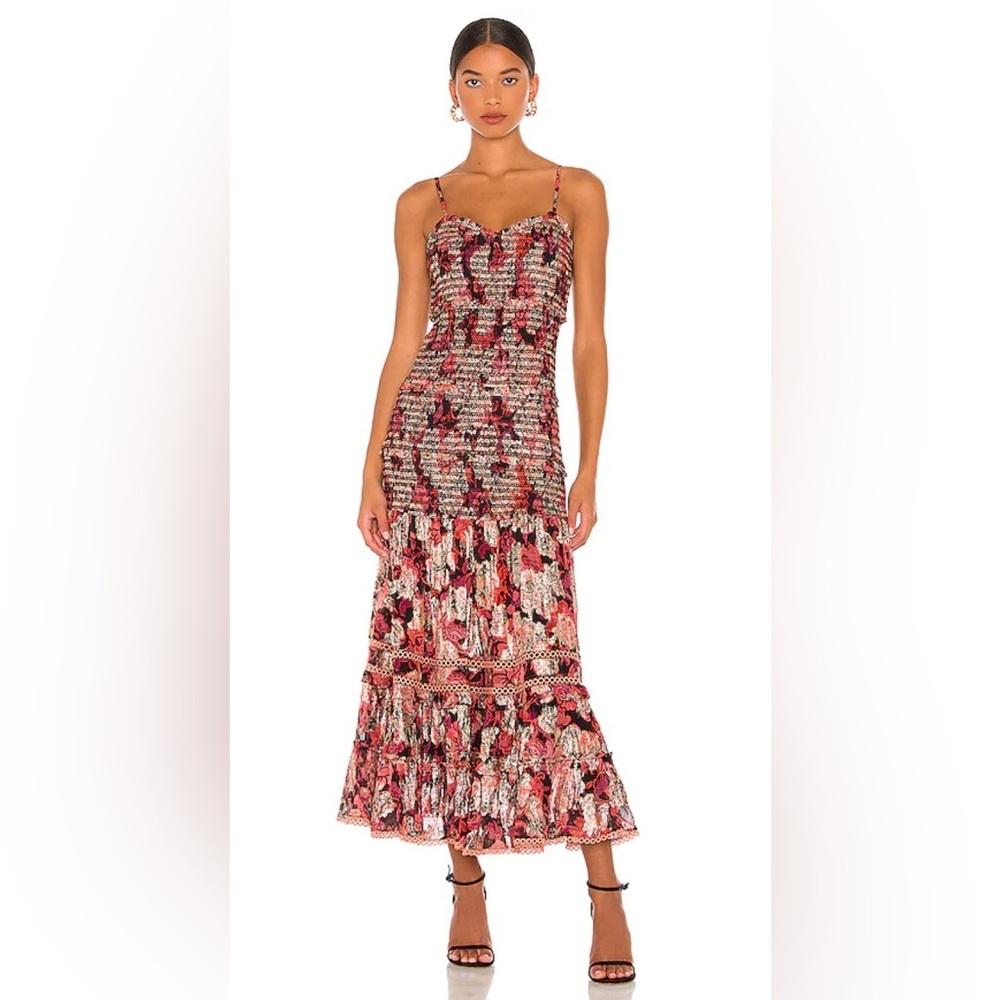 NWT Anthro BHLDN Hemant & Nandita Shirred Metallic Floral Tier Dress Revolve L - Picture 1 of 10